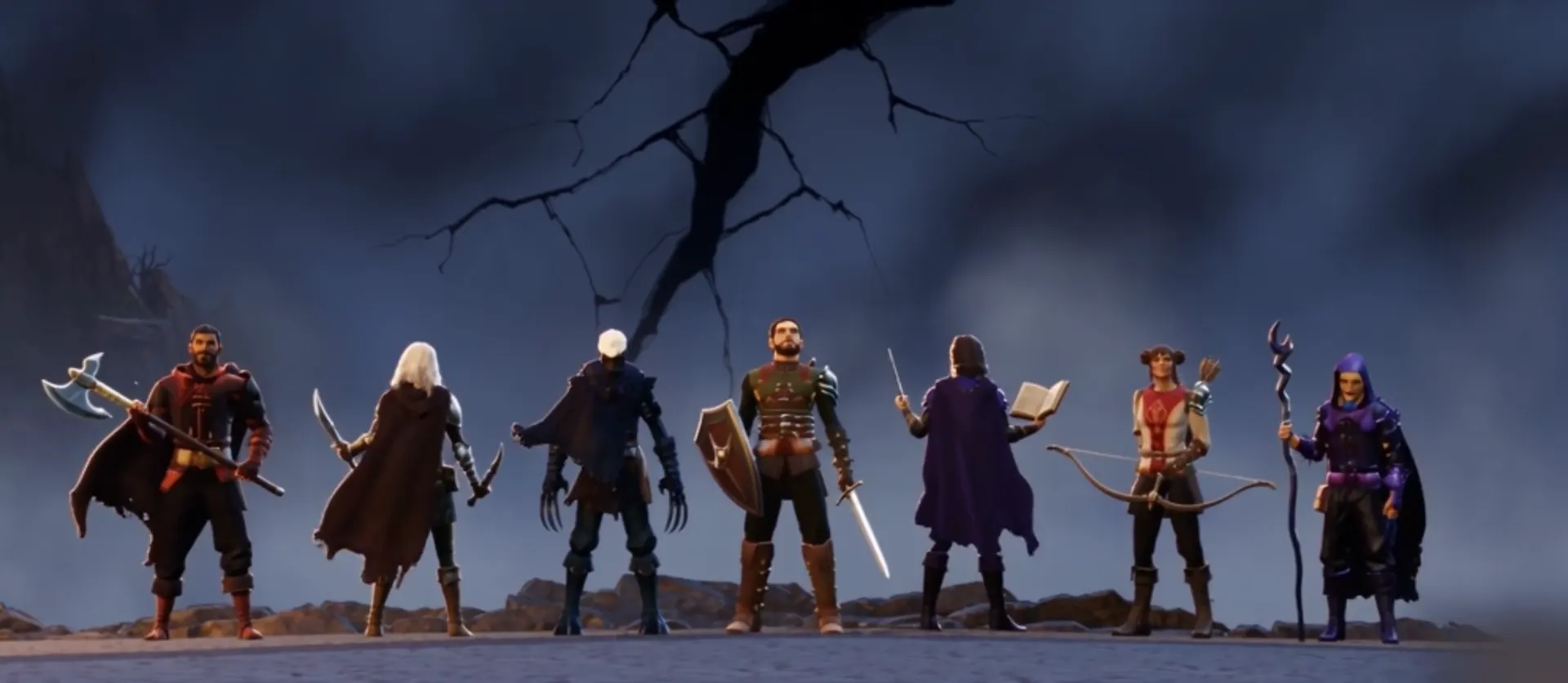 The seven Houses side by side, each with its own weapon and color.