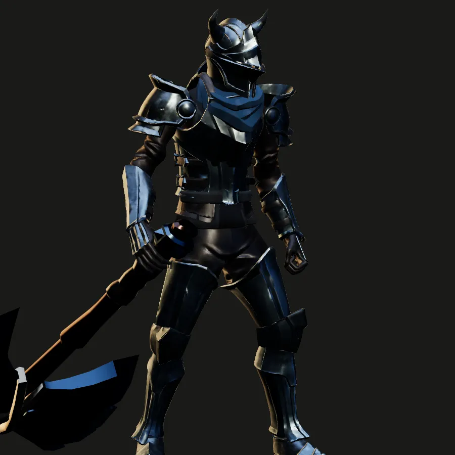 The knight with the axe on the move, the weight pulling the body along.