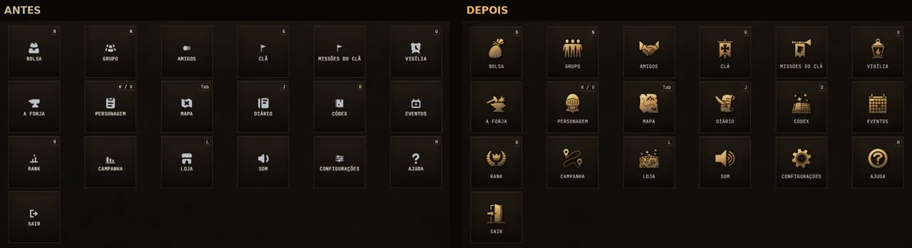 O menu antes e depois: menos ruído, mais clareza.
