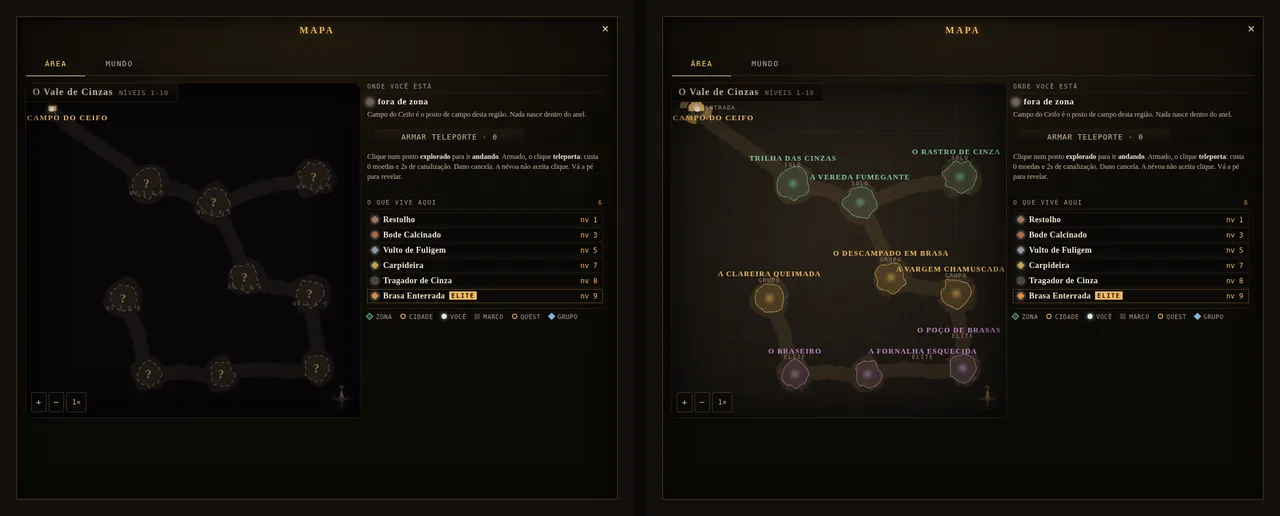 O mesmo mapa antes e depois do ajuste, lado a lado.
