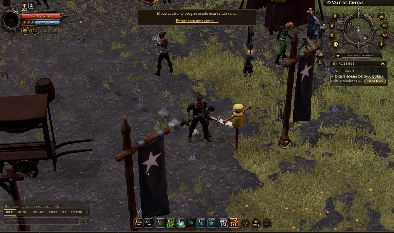 Dust rises behind the character as they walk.